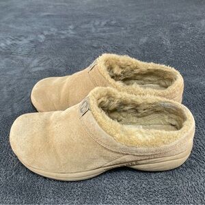 Merrell Tan Suede Mules with Faux Fur Lining